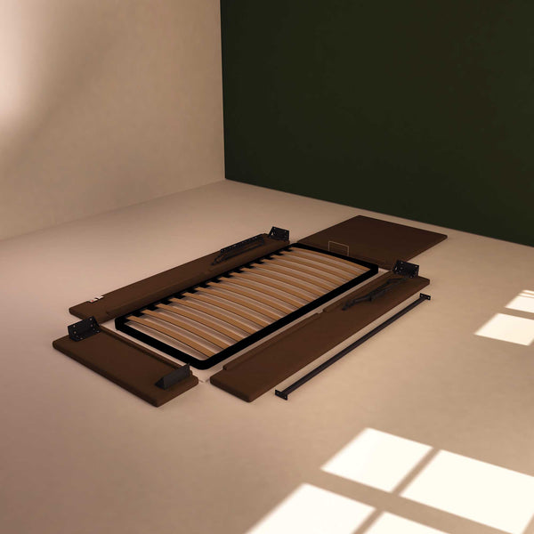 Baldiflex letto contenitore singolo in tessuto sfoderabile Rossano marrone smontato