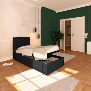 Baldiflex letto contenitore singolo in tessuto sfoderabile Rossano nero da sinistra