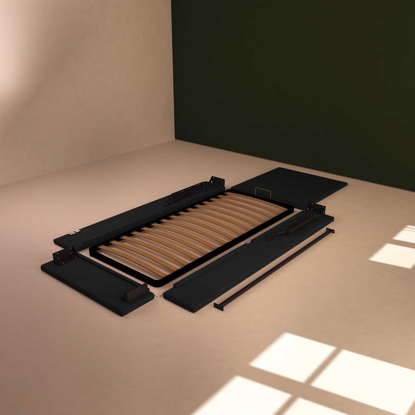 Baldiflex letto contenitore singolo in tessuto sfoderabile Rossano nero smontato