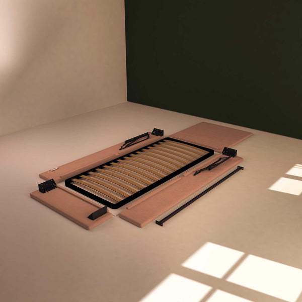 Baldiflex letto contenitore singolo in tessuto sfoderabile Rossano rosa antico smontato