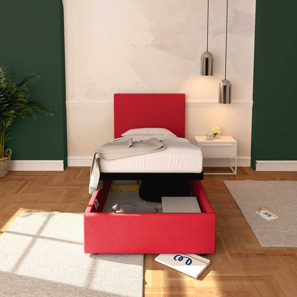 Baldiflex letto contenitore singolo in tessuto sfoderabile Rossano rosso frontale