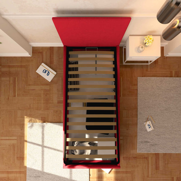 Baldiflex letto contenitore singolo in tessuto sfoderabile Rossano rosso top