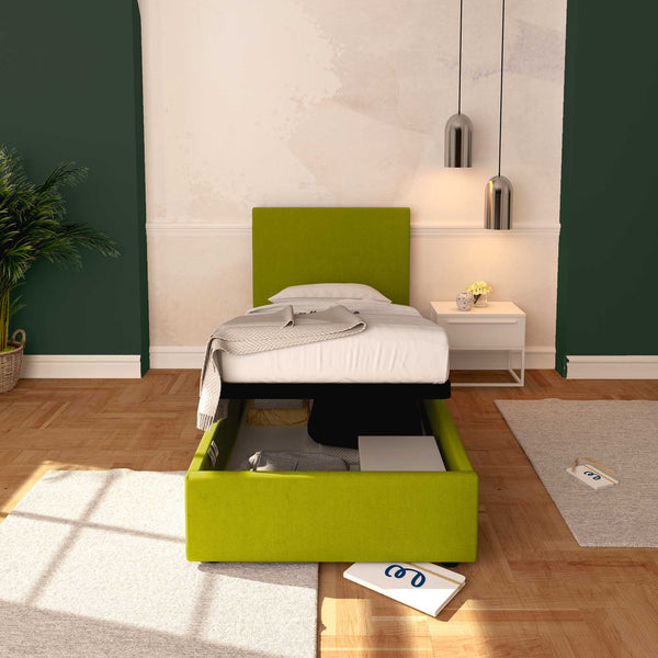 Baldiflex letto contenitore singolo in tessuto sfoderabile Rossano verde frontale