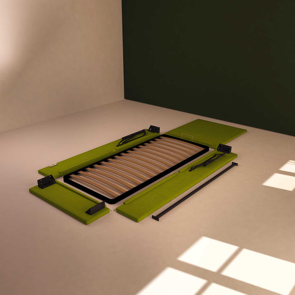 Baldiflex letto contenitore singolo in tessuto sfoderabile Rossano verde smontato