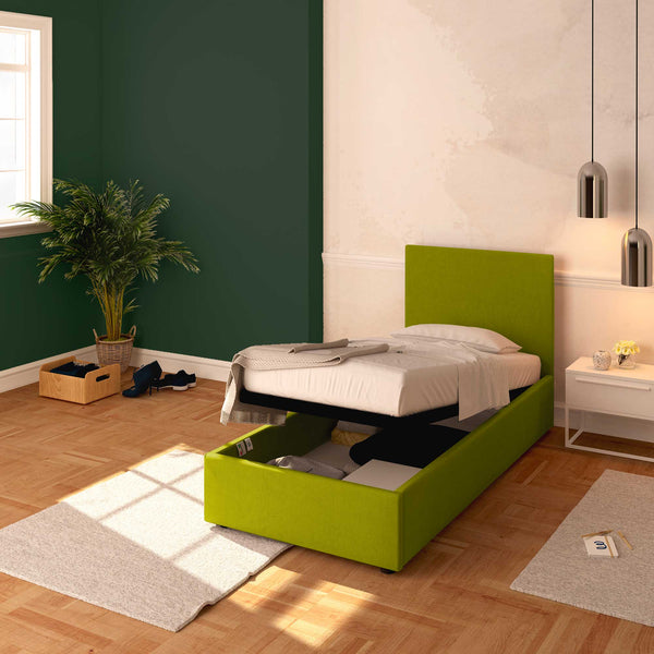 Baldiflex letto contenitore singolo in tessuto sfoderabile Rossano verde da destra