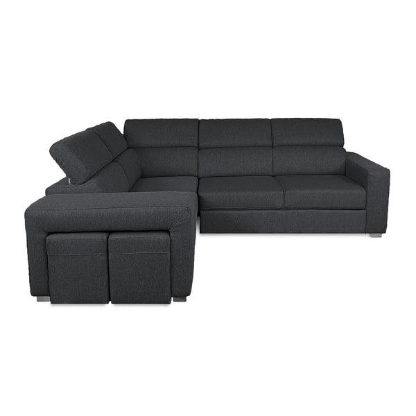 Canapé-lit d'angle avec deux poufs cubes Gregory