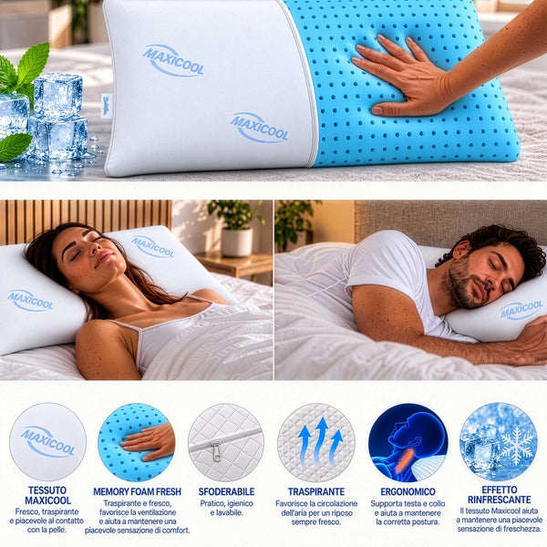 infografica cuscino memory fresh rivestimento maxicool