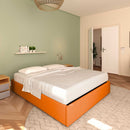Baldiflex letto contenitore king size queen size senza testata in ecopelle Cloe arancione da sinistra con materasso