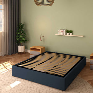 Baldiflex letto contenitore king size queen size senza testata in ecopelle Cloe blu notte da destra