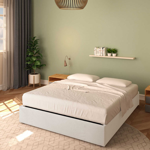 Baldiflex letto contenitore king size queen size senza testata in ecopelle Cloe bianco da destra con materasso