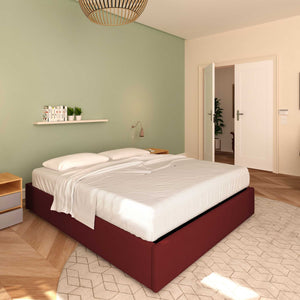 Baldiflex letto contenitore king size queen size senza testata in ecopelle Cloe bordeaux da sinistra con materasso