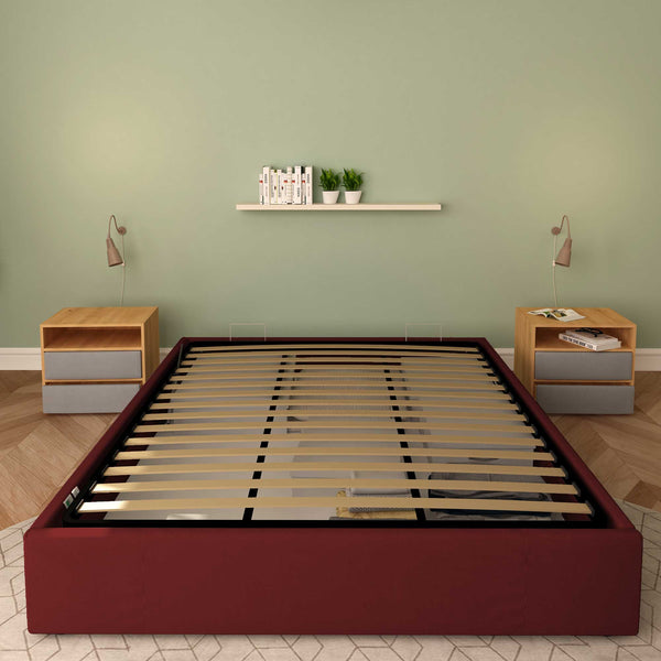 Baldiflex letto contenitore king size queen size senza testata in ecopelle Cloe bordeaux frontale