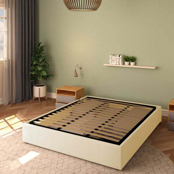 Baldiflex letto contenitore matrimoniale senza testata in ecopelle Cloe crema da destra