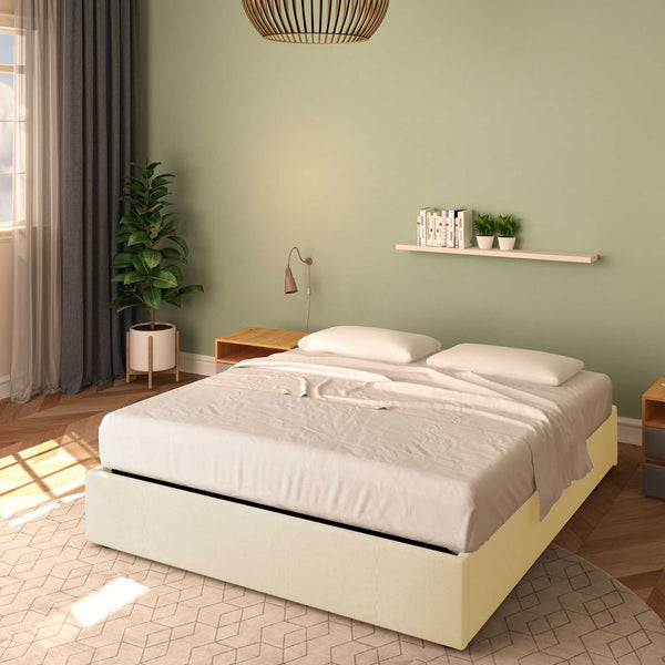 Baldiflex letto contenitore king size queen size senza testata in ecopelle Cloe crema da destra con materasso