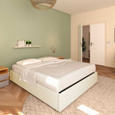 Baldiflex letto contenitore king size queen size senza testata in ecopelle Cloe crema da sinistra con materasso