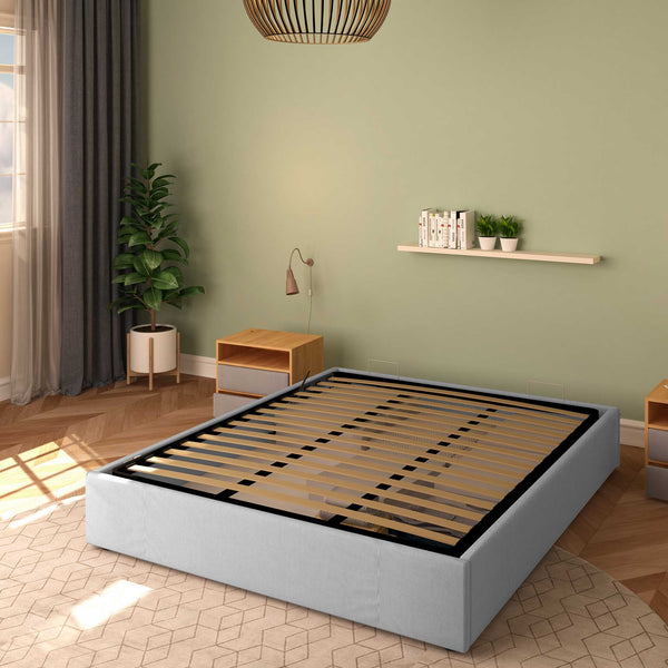 Baldiflex letto contenitore king size queen size senza testata in ecopelle Cloe grigio chiaro da destra