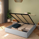 Baldiflex letto contenitore king size queen size senza testata in ecopelle Cloe grigio chiaro da destra con rete alzata