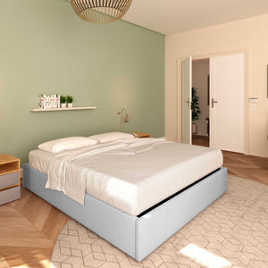 Baldiflex letto contenitore king size queen size senza testata in ecopelle Cloe grigio chiaro da sinistra con materasso