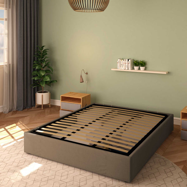 Baldiflex letto contenitore king size queen size senza testata in ecopelle Cloe grigio talpa da destra