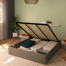 Baldiflex letto contenitore king size queen size senza testata in ecopelle Cloe grigio talpa da destra con rete alzata