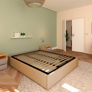 Baldiflex letto contenitore king size queen size senza testata in ecopelle Cloe marrone chiaro da sinistra