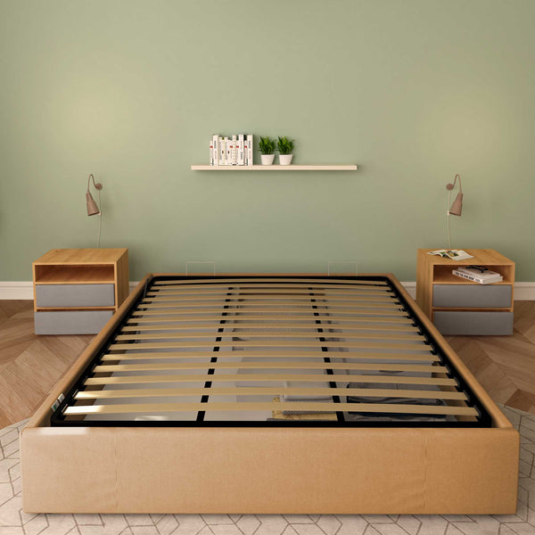 Baldiflex letto contenitore king size queen size senza testata in ecopelle Cloe marrone chiaro frontale