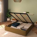 Baldiflex letto contenitore king size queen size senza testata in ecopelle Cloe nocciola da destra con rete alzata