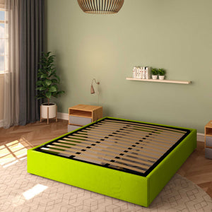 Baldiflex letto contenitore king size queen size senza testata in ecopelle Cloe verde mela da destra