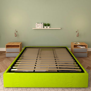 Baldiflex letto contenitore king size queen size senza testata in ecopelle Cloe verde mela frontale