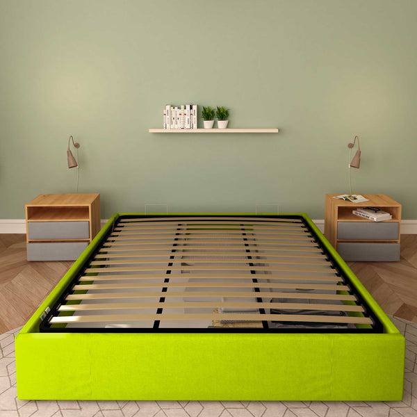 Baldiflex letto contenitore king size queen size senza testata in ecopelle Cloe verde mela frontale