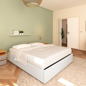 Baldiflex letto contenitore piazza e mezza senza testata in ecopelle Cloe bianco da sinistra con materasso