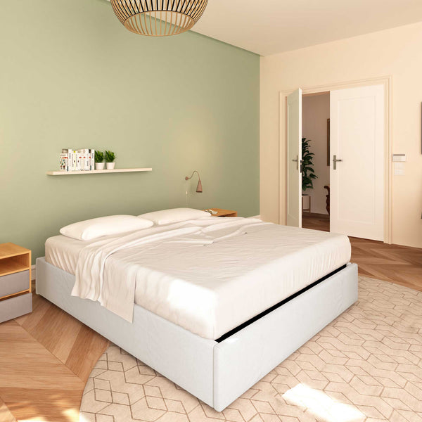 Baldiflex letto contenitore piazza e mezza senza testata in ecopelle Cloe bianco da sinistra con materasso