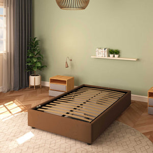 Baldiflex letto contenitore piazza e mezza senza testata in ecopelle Cloe caffè da destra