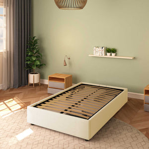 Baldiflex letto contenitore piazza e mezza senza testata in ecopelle Cloe crema da destra