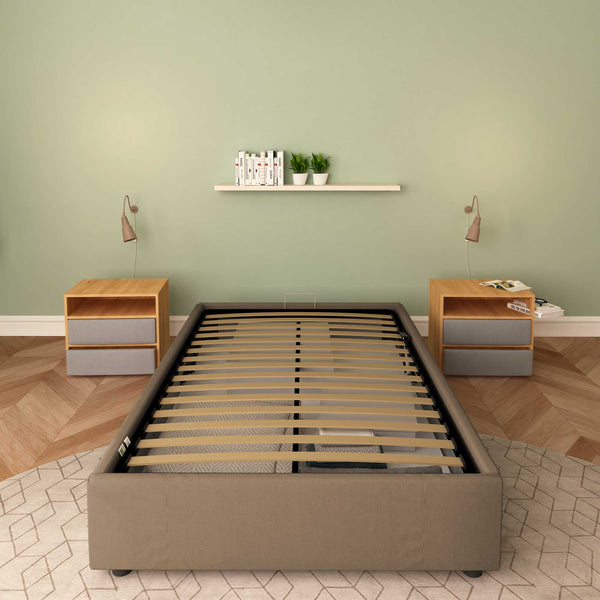 Baldiflex letto contenitore piazza e mezza senza testata in ecopelle Cloe grigio talpa frontale