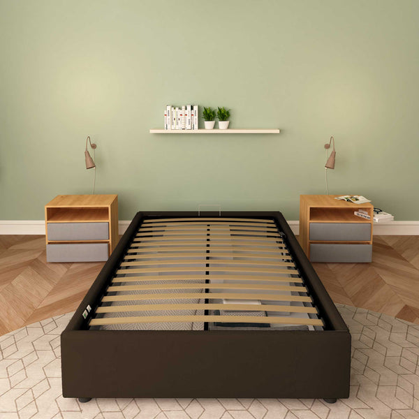 Baldiflex letto contenitore piazza e mezza senza testata in ecopelle Cloe marrone scuro frontale