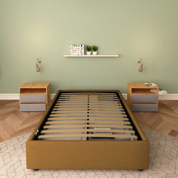 Baldiflex letto contenitore piazza e mezza senza testata in ecopelle Cloe nocciola frontale