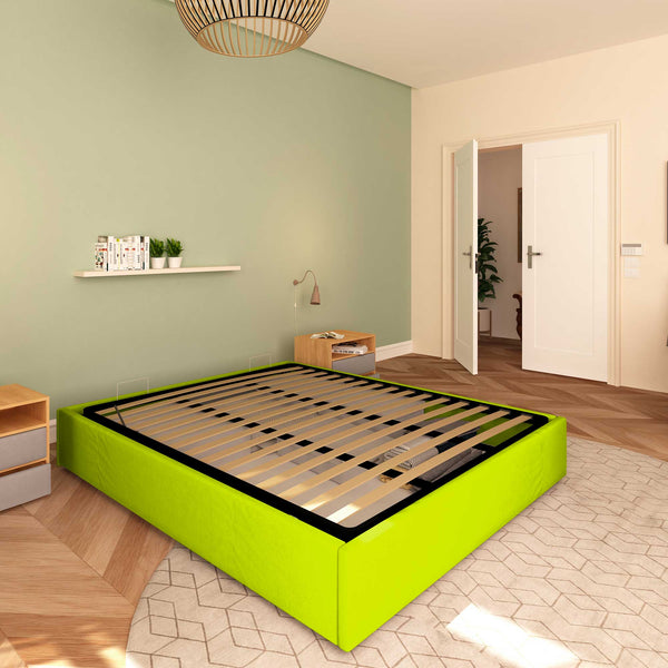 Baldiflex letto contenitore piazza e mezza senza testata in ecopelle Cloe verde mela da sinistra