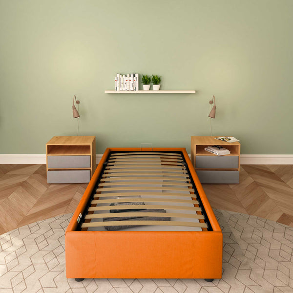 Baldiflex letto contenitore singolo senza testata in ecopelle Cloe arancione frontale