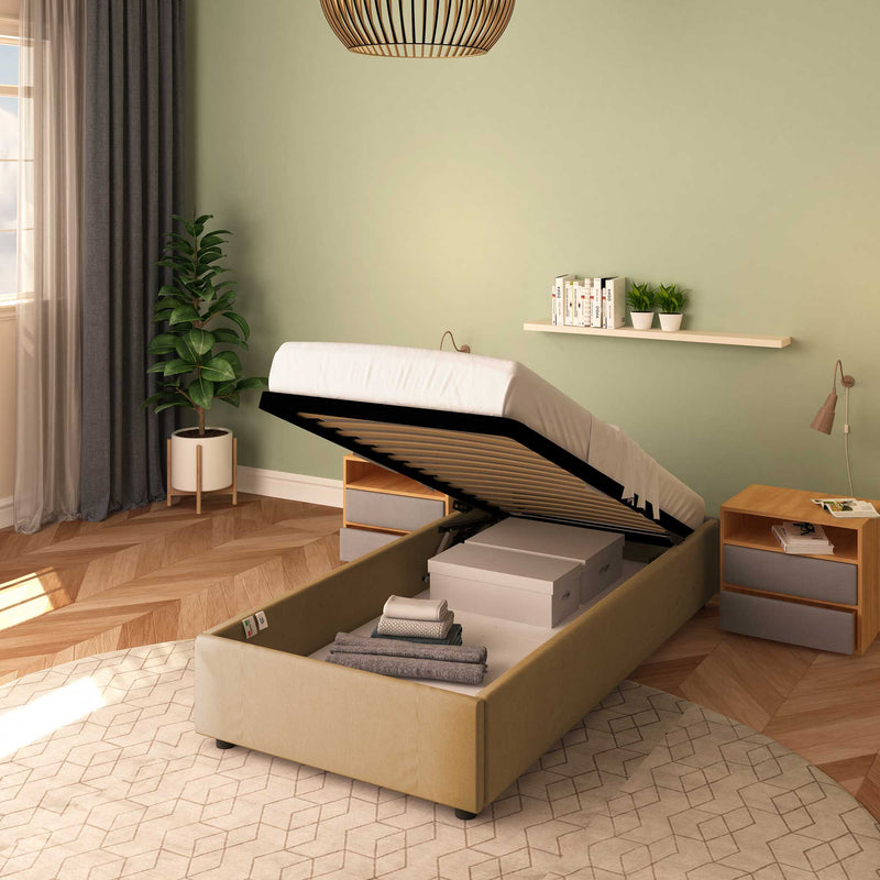 Single storage bed without headboard in Cloe eco-leather