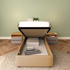 Lit coffre simple sans tête en similicuir ignifuge Degas