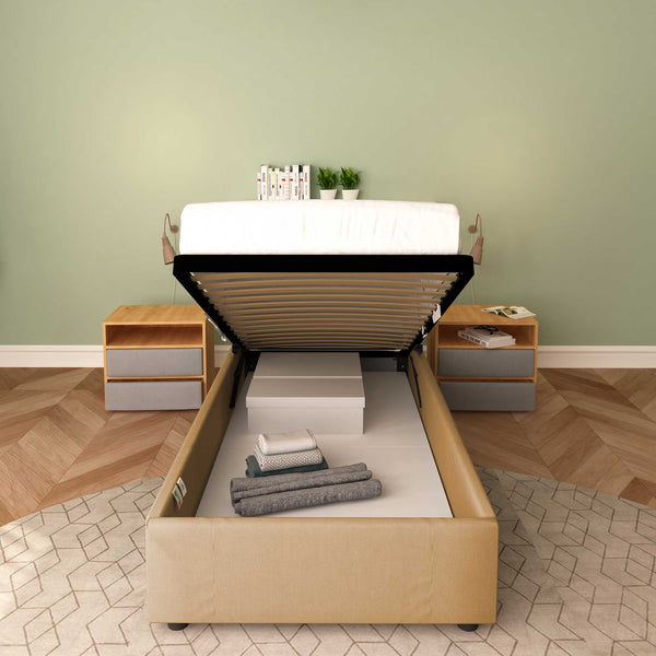 Lit coffre simple sans tête en similicuir ignifuge Degas