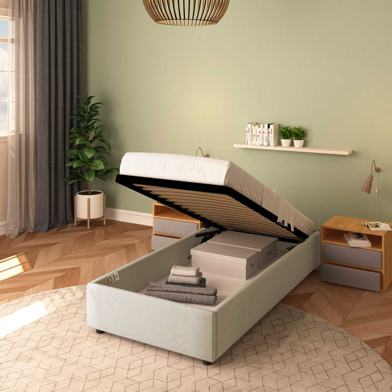 Single storage bed without headboard in Cloe eco-leather