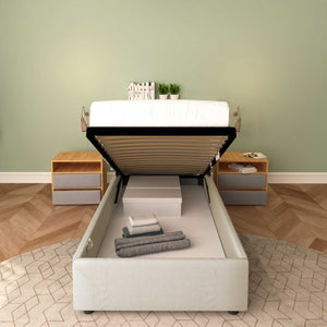 Lit coffre simple sans tête en similicuir ignifuge Degas