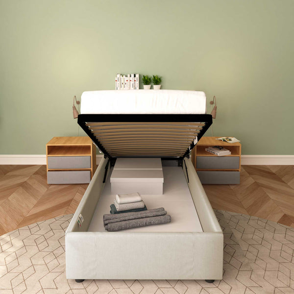 Lit coffre simple sans tête en similicuir ignifuge Degas