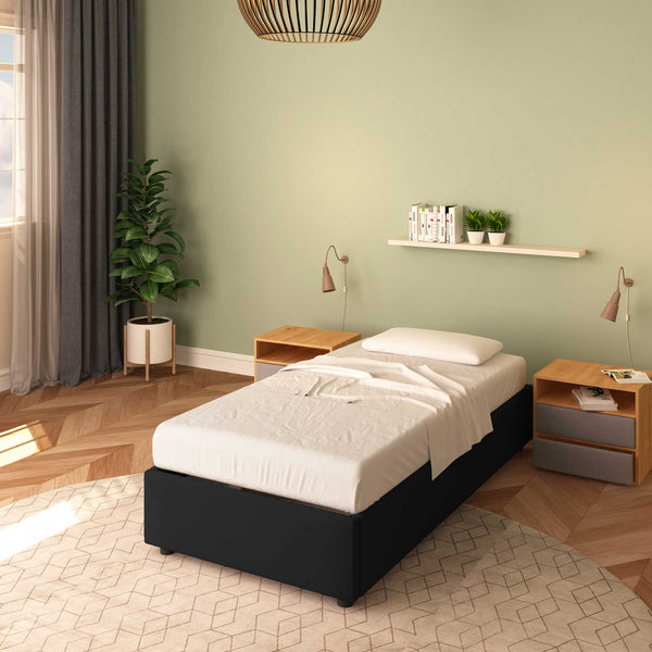 Baldiflex letto contenitore singolo senza testata in ecopelle Cloe black da destra