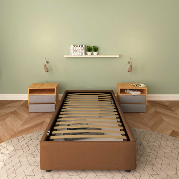 Baldiflex letto contenitore singolo senza testata in ecopelle Cloe caffè frontale