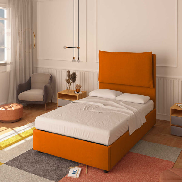 baldiflex letto una piazza e mezza in ecopelle arancione Diana XL