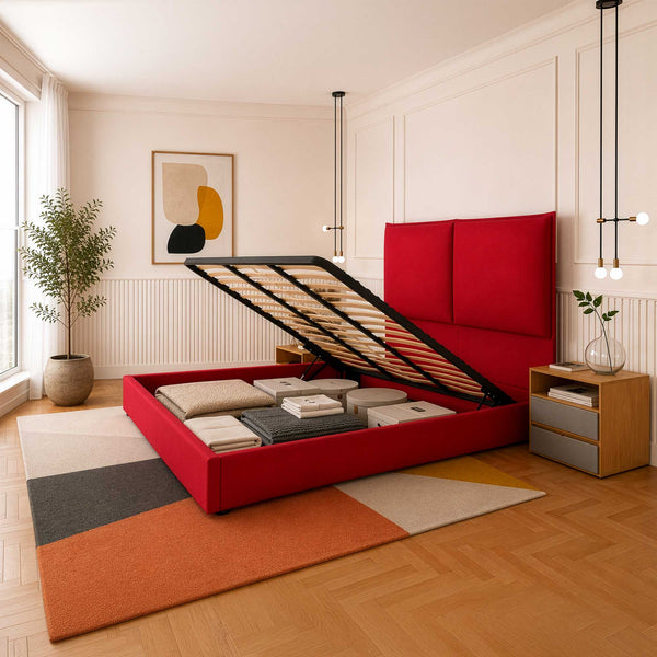 Double storage bed in Licia XL fabric