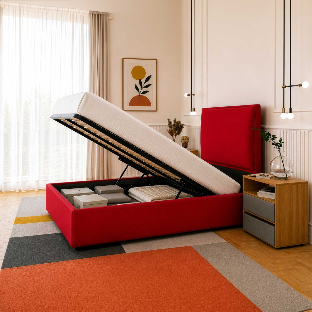 Lit coffre queen size en tissu Licia XL